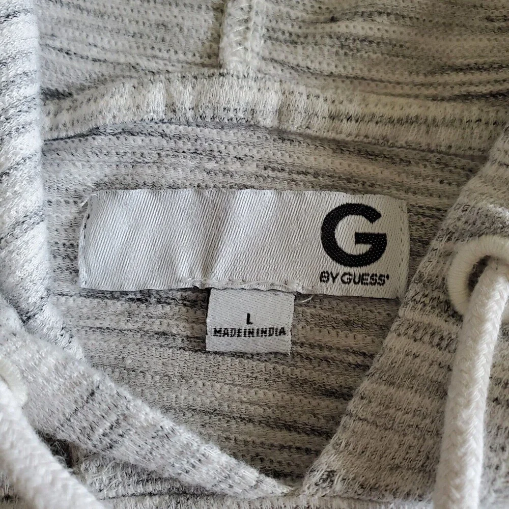 G by Guess Mens Large Hooded Long Sleeve Thermal Pullover Shirt Lightweight Grey